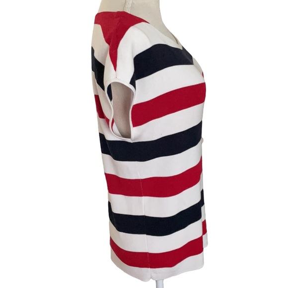 Talbots Red White Blue Preppy Stripe Short Cap Sleeve Y2K Tee Size XLP - Picture 2 of 6